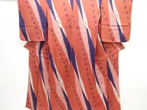 アンティーク　錦紗変わり斜め縞に幾何学模様着物